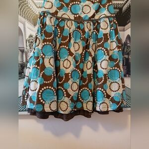 LIMITED TOO VINTAGE SKATER SKIRT,   BLUE, WHITE, AND BROWN. WITH SEQUIN DESIGN.